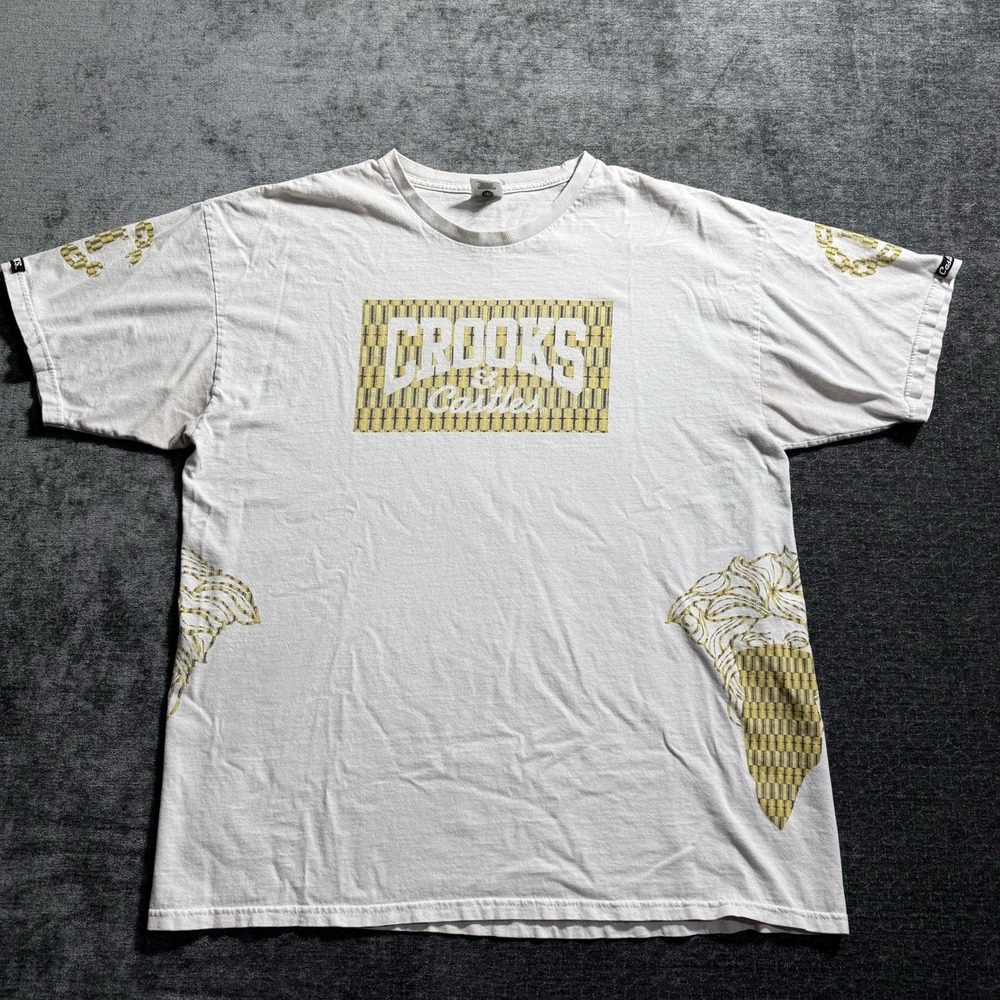 Crooks and Castles T Shirt Men's Size X-Large White Streetwear Short‎ Sleeve